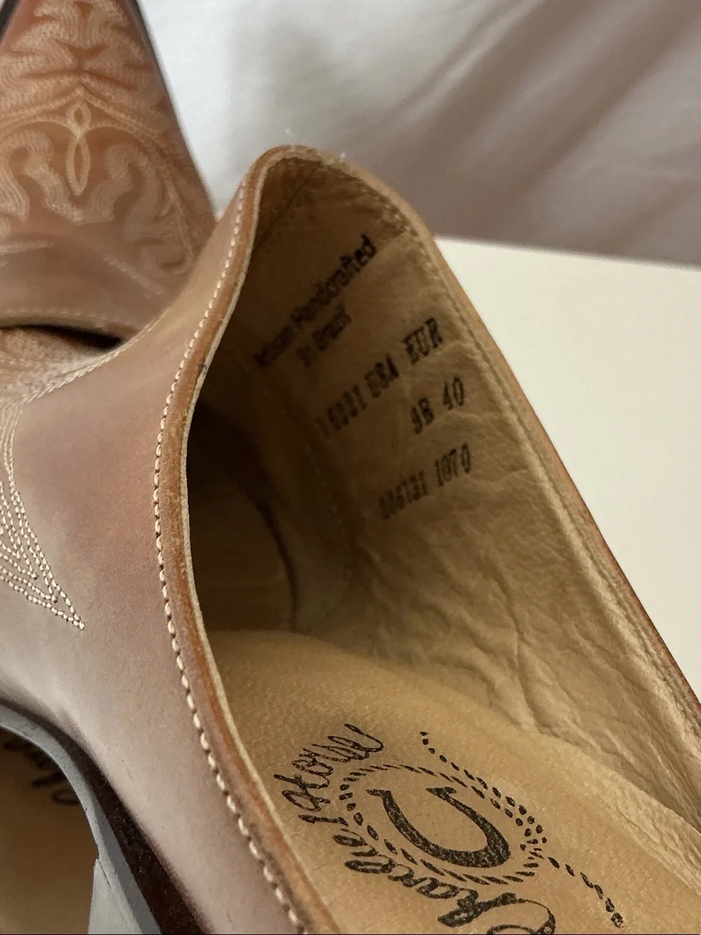 Lucchese Charlie 1 Horse Embroidered Tan Leather Snip Toe Mule - Picture 9 of 12